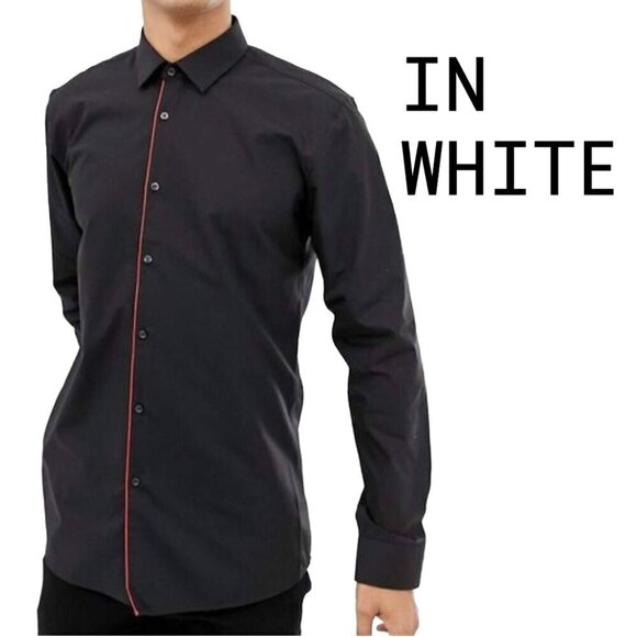 HUGO BOSS HUGO Esmo Extra Slim Fit Contrast Placket White Shirt Size US 17.5 - Picture 3 of 10